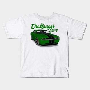 Challenger Srt-8 Green Stripe Front Kids T-Shirt